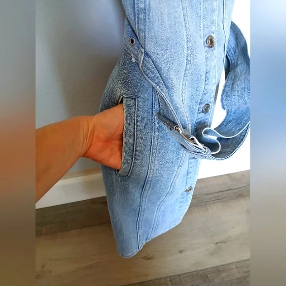 NWOT MICHAEL Michael Kors Frayed Neck Denim Shirt Dress Women's Size 6 - Picture 8 of 11